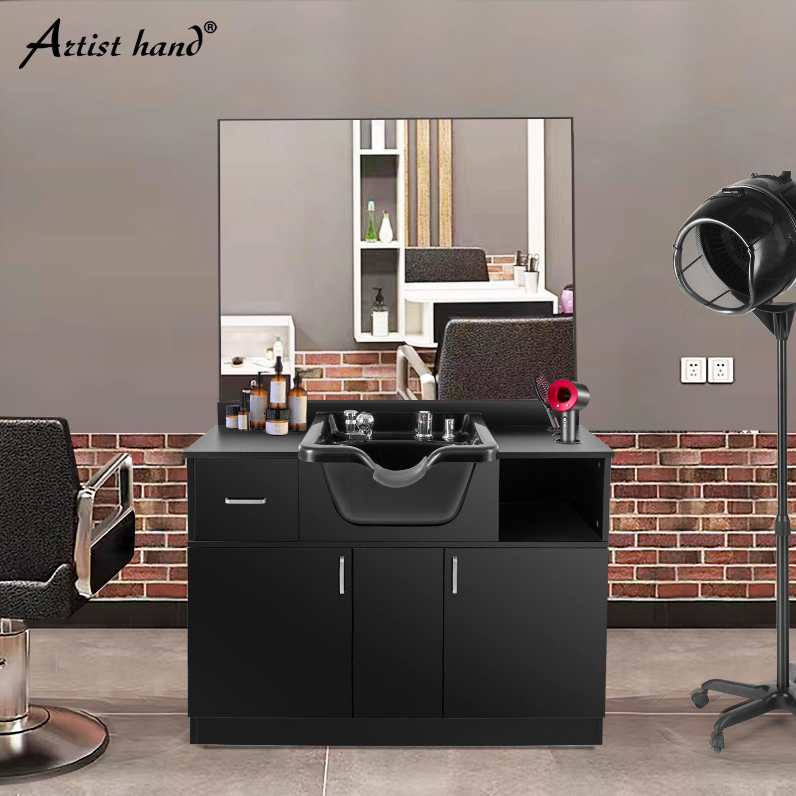 New Backwash Sink Station Shampoo Bowl Beauty Salon Spa Mirror+Drawer+USB+P Trap