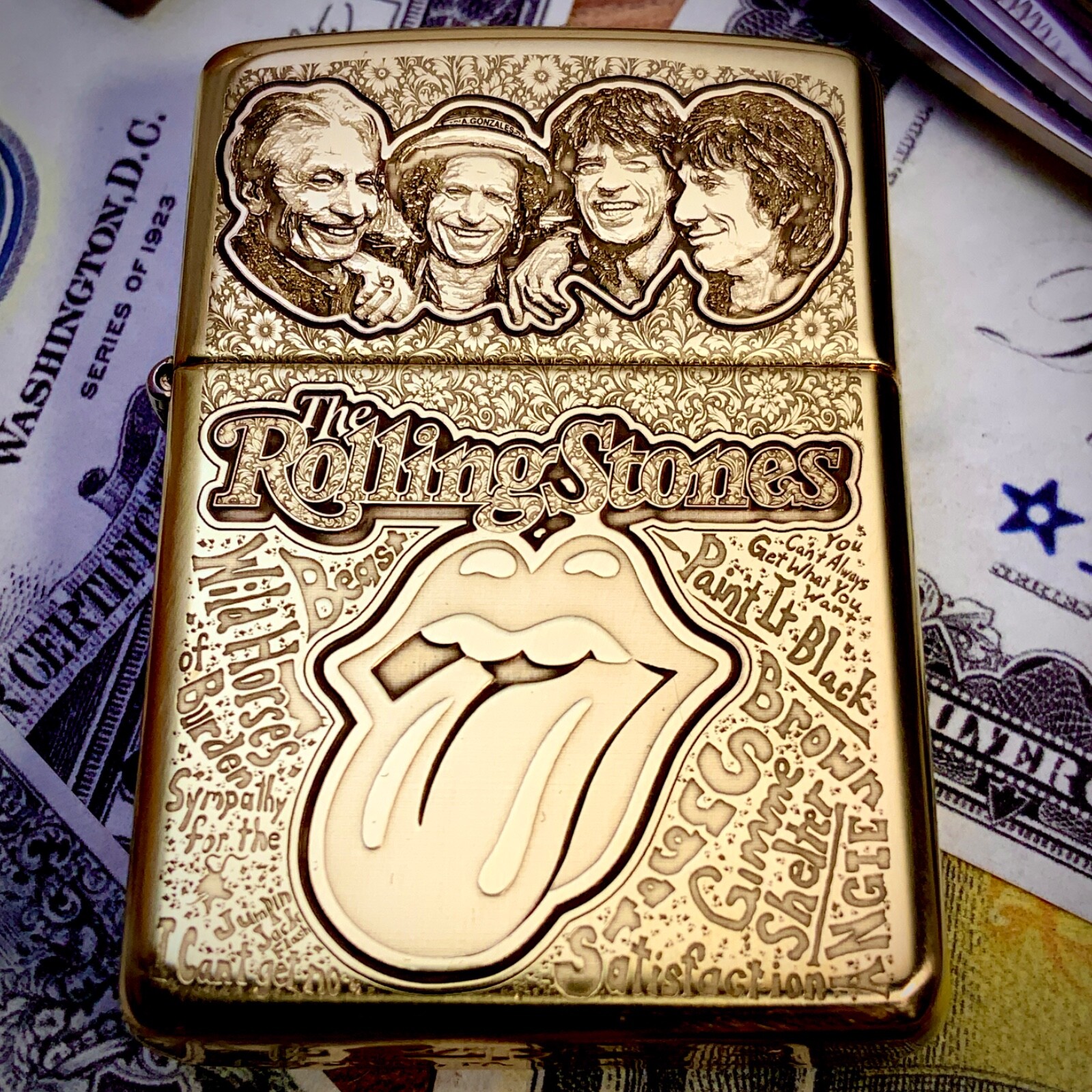 Zippo “Rolling Stones” Themed Engraved Brass Armor Lighter Limited Edition of 50