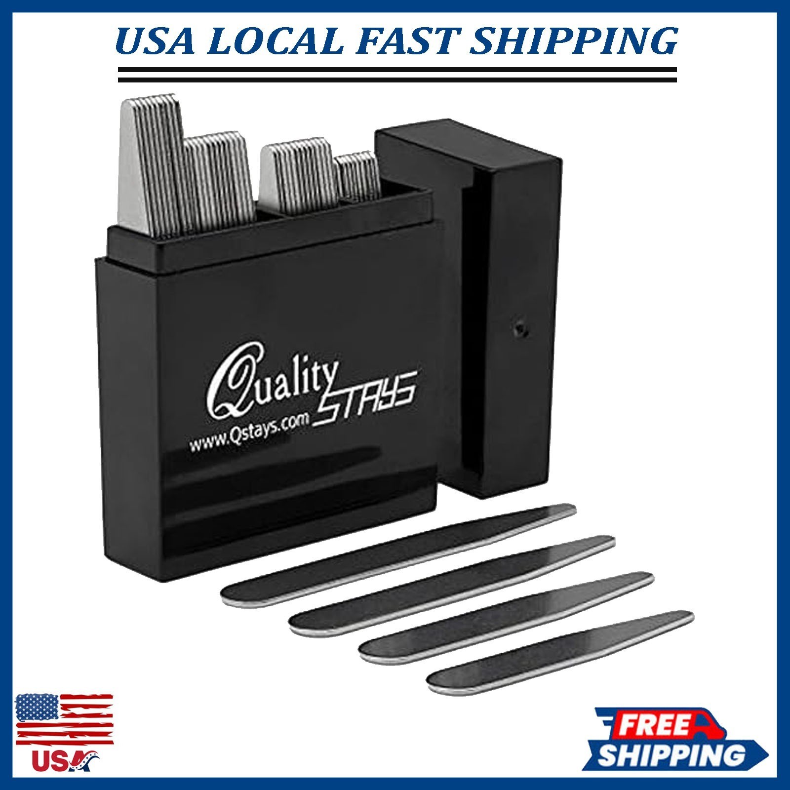 44 Metal Collar Stays for Men – 4 Sizes in Elegant Black Box 4, Silver