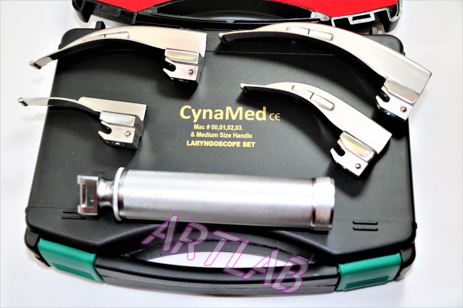 PREMIUM  LARYNGOSCOPE SET OF 4 INTUBATION BLADES + MEDIUM HANDLE CYNAMED