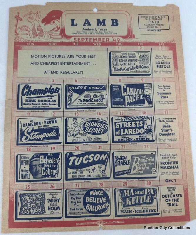 1949 Broadside Movie Herald Flyer Lamb Theatre Amherst Texas Sinatra Douglas +