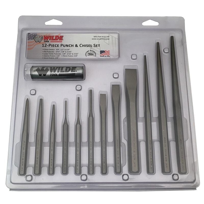 Wilde Tool K12 Punch And Chisel Set, 12-Piece (K12.NP/CC) MADE IN USA