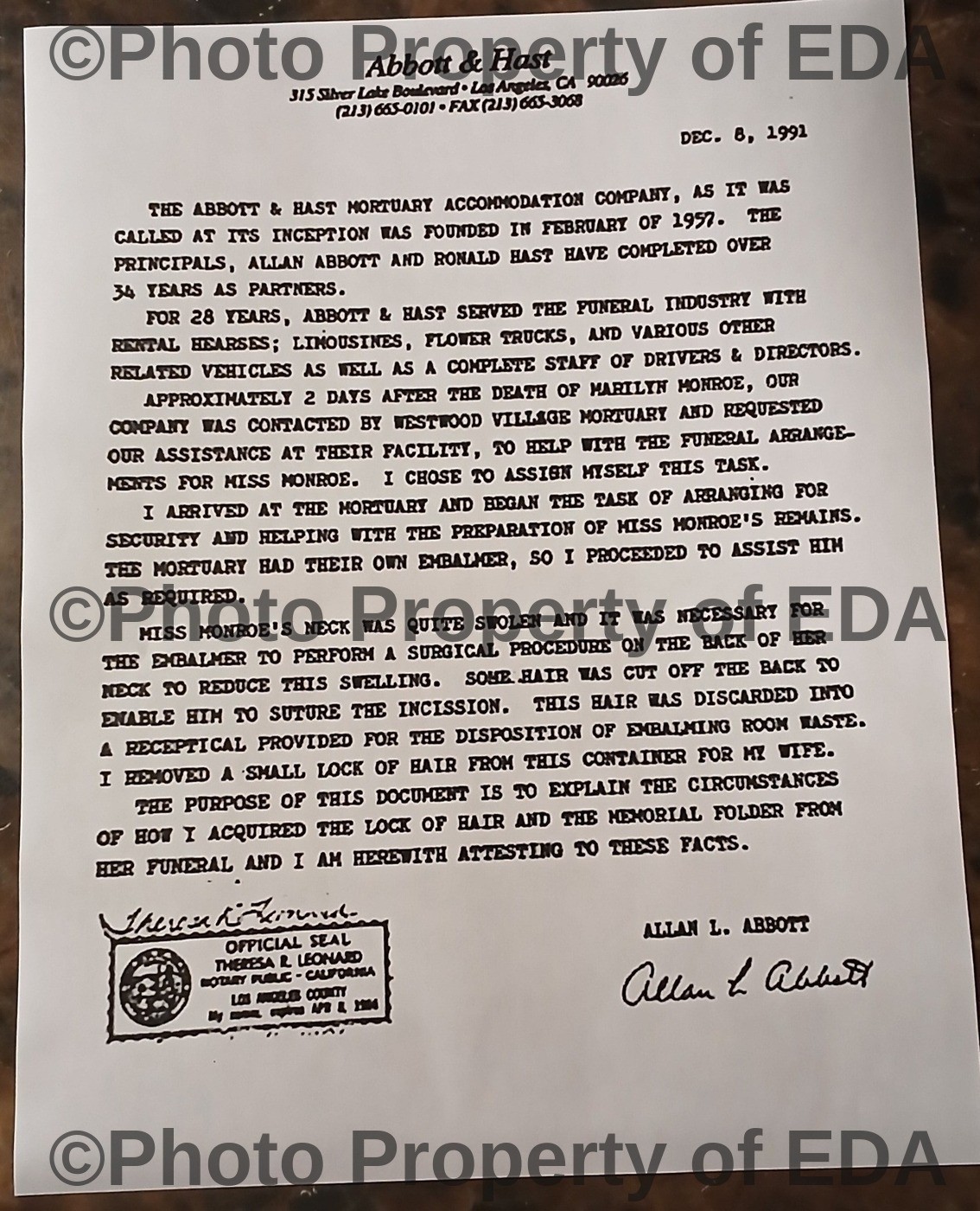 Authentic Marilyn Monroe Hair Strand Lock Relic Collectible With COA Norma Jeane