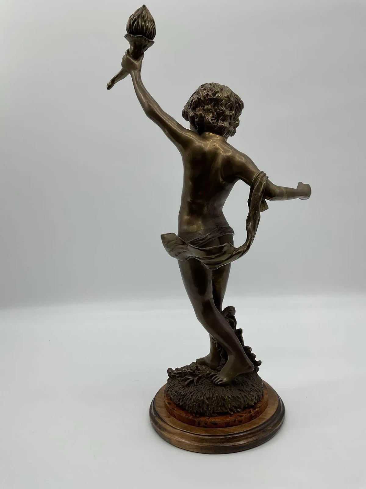 Bronze Figural Sculpture of Cherub with Torch - 21" Tall