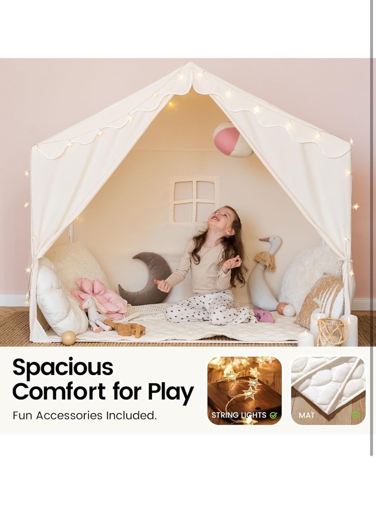 Tiny Land Kids Tent with Mat and Star Lights, Indoor Playhouse for Toddlers