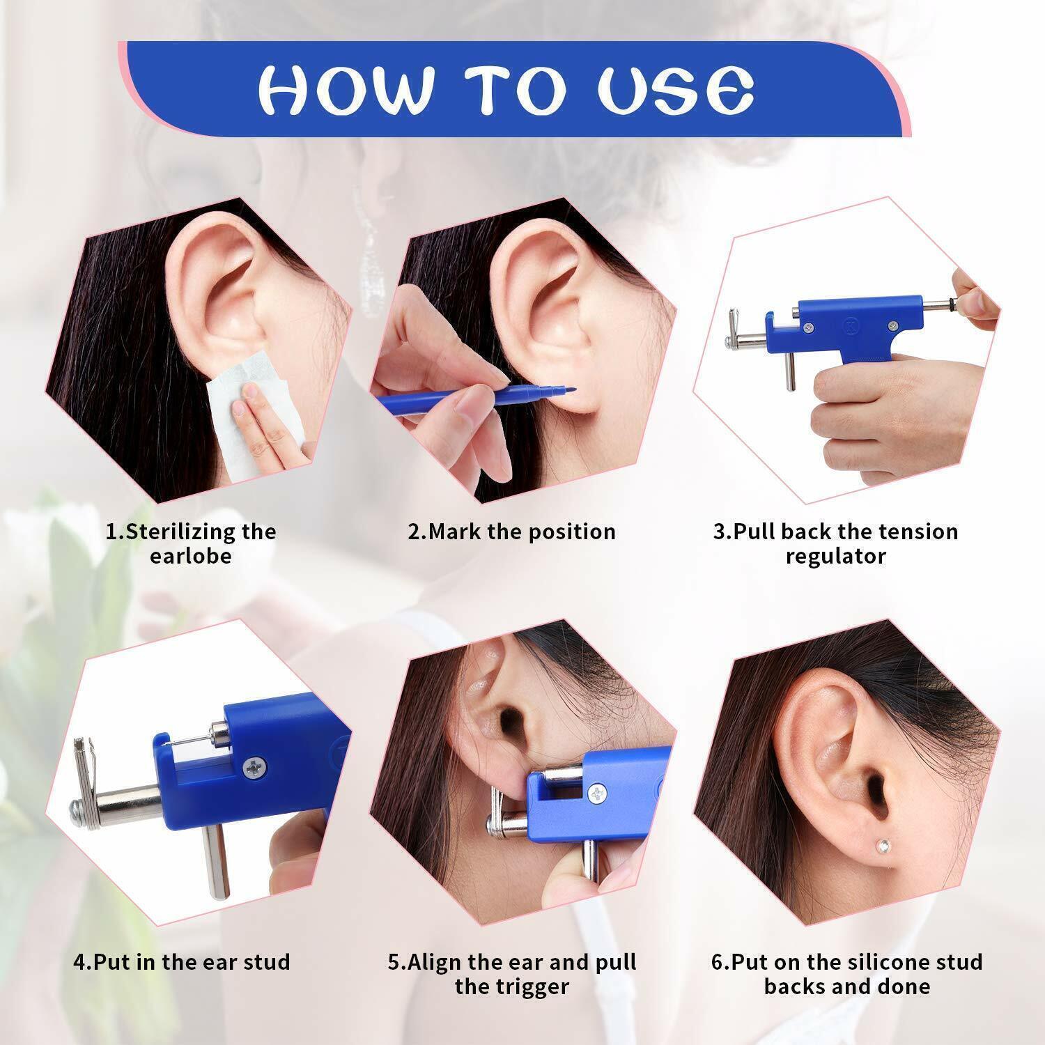 Professional DIY Ear Piercing Gun Body Nose Navel Tool Kit Jewelry with 98 Studs