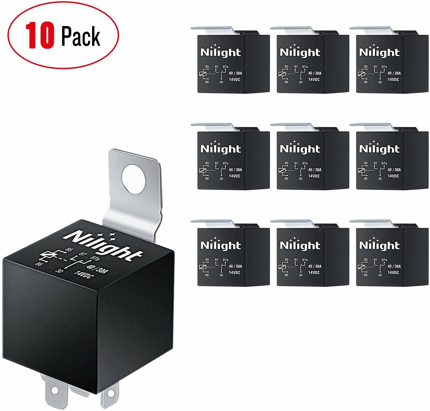Nilight Socket 10 Pack SPDT Bosch Electrical 12V 30/40 Amp 5-Pin Relays Switch