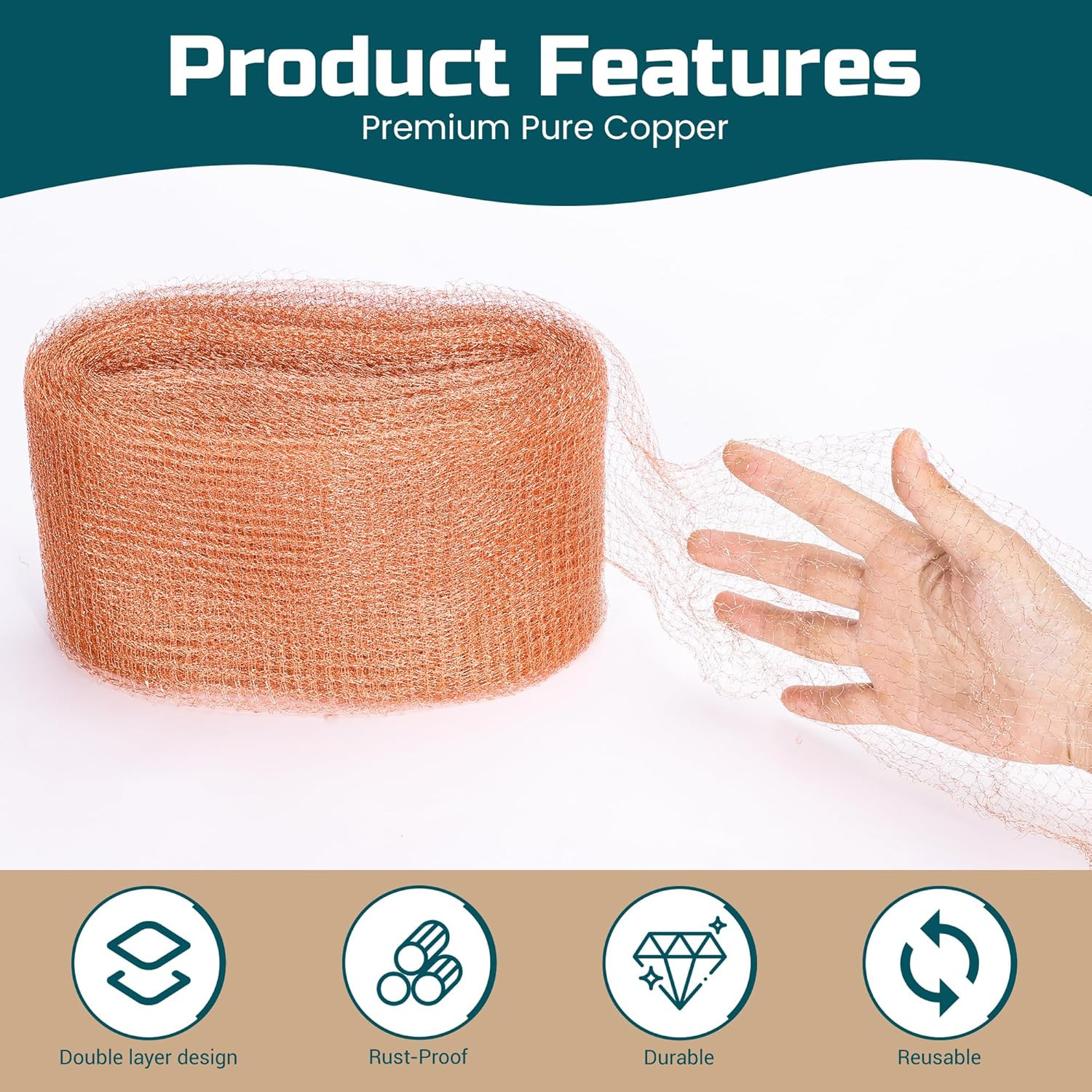 Copper Mesh Rodent Control, 5In X 30Ft Rustproof Pure Copper Mesh Roll for Slug