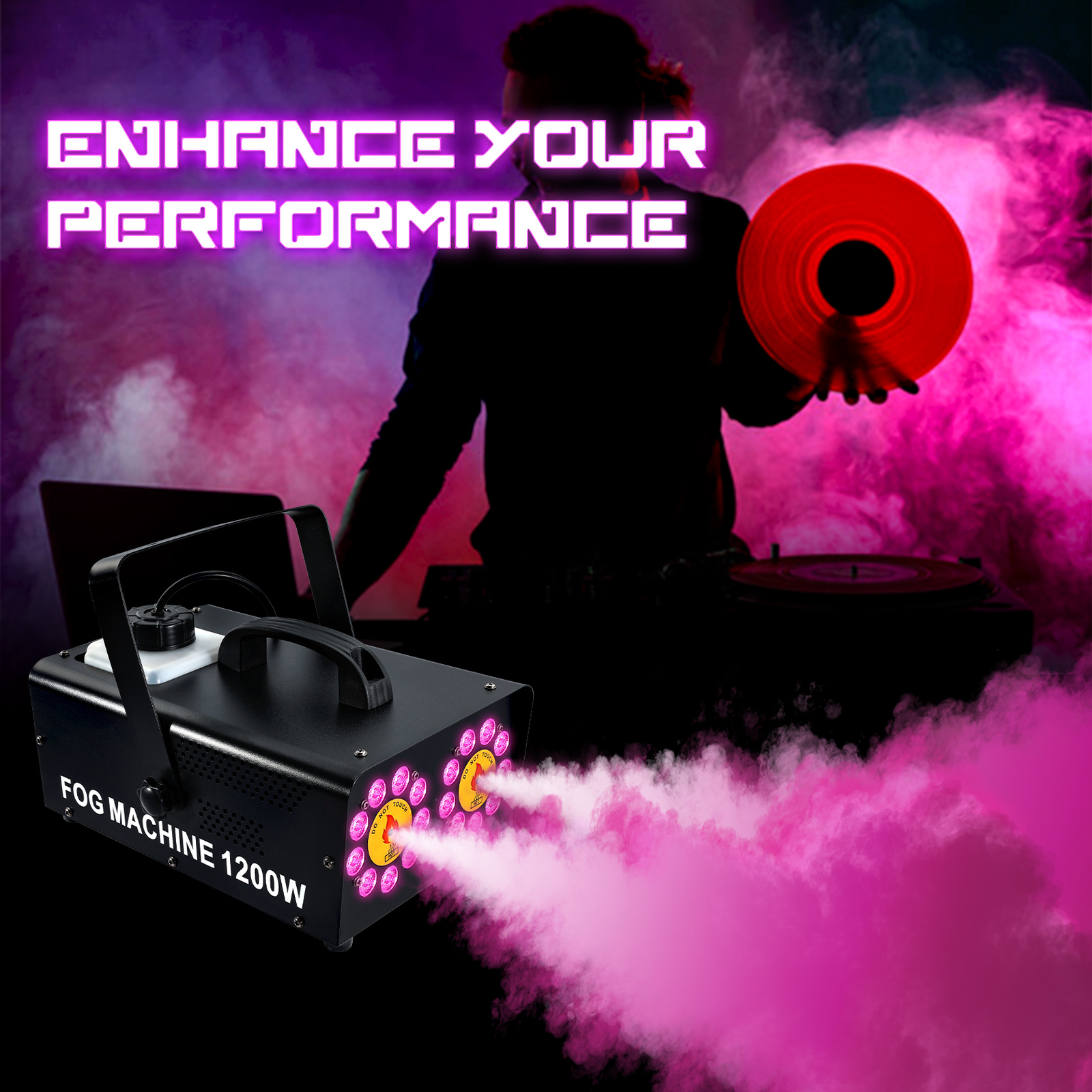 1200W Dual Spray Horizontal Fog Machine 18 RGB LED Stage DJ Light Smoke Machine