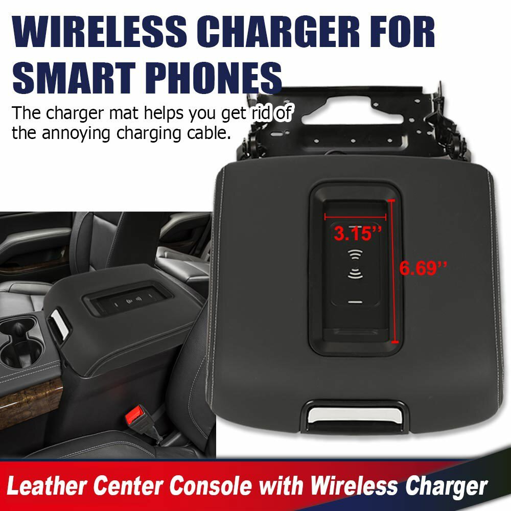 Center Console Armrest Lid W/wireless Charger Fit For 15-20 Tahoe Yukon Suburban