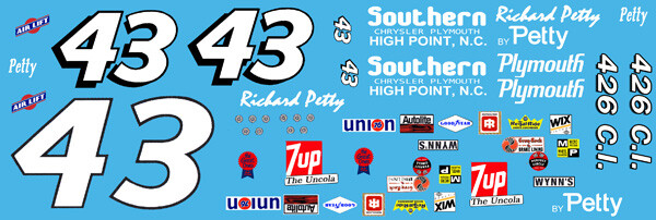 #43 Richard Petty Southern Chrysler Plymouth 1/64th Scale Nascar Decals