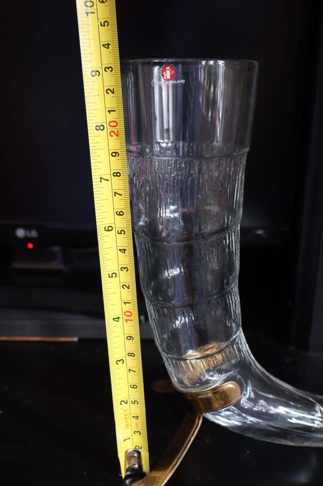 LARGE Iittala Harald Beer GLASS Horn Pilsner 9" EXCELLENT Finland Brass