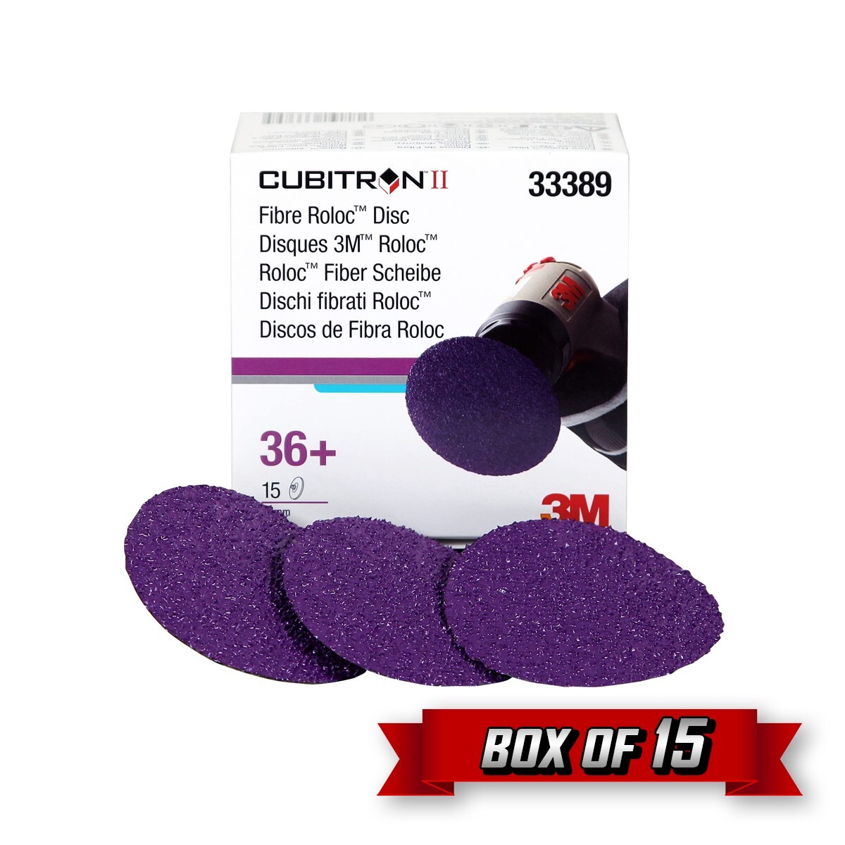3M 33389 Cubitron II Roloc Fibre Disc, TR, 3.000" x 36+ Grit {15pk}