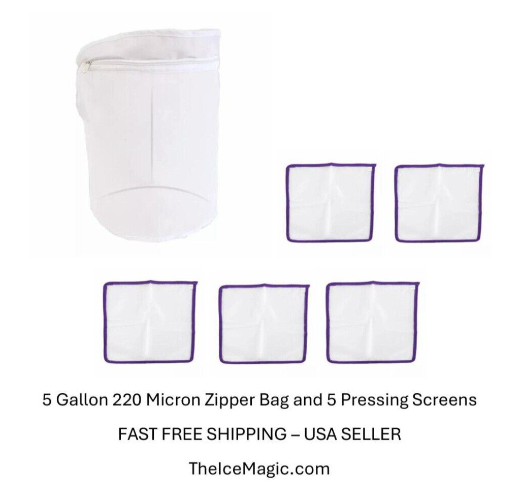 5 Gallon 220 Micron Pollen Zipper Bag and 5 Pressing Screens - USA SELLER