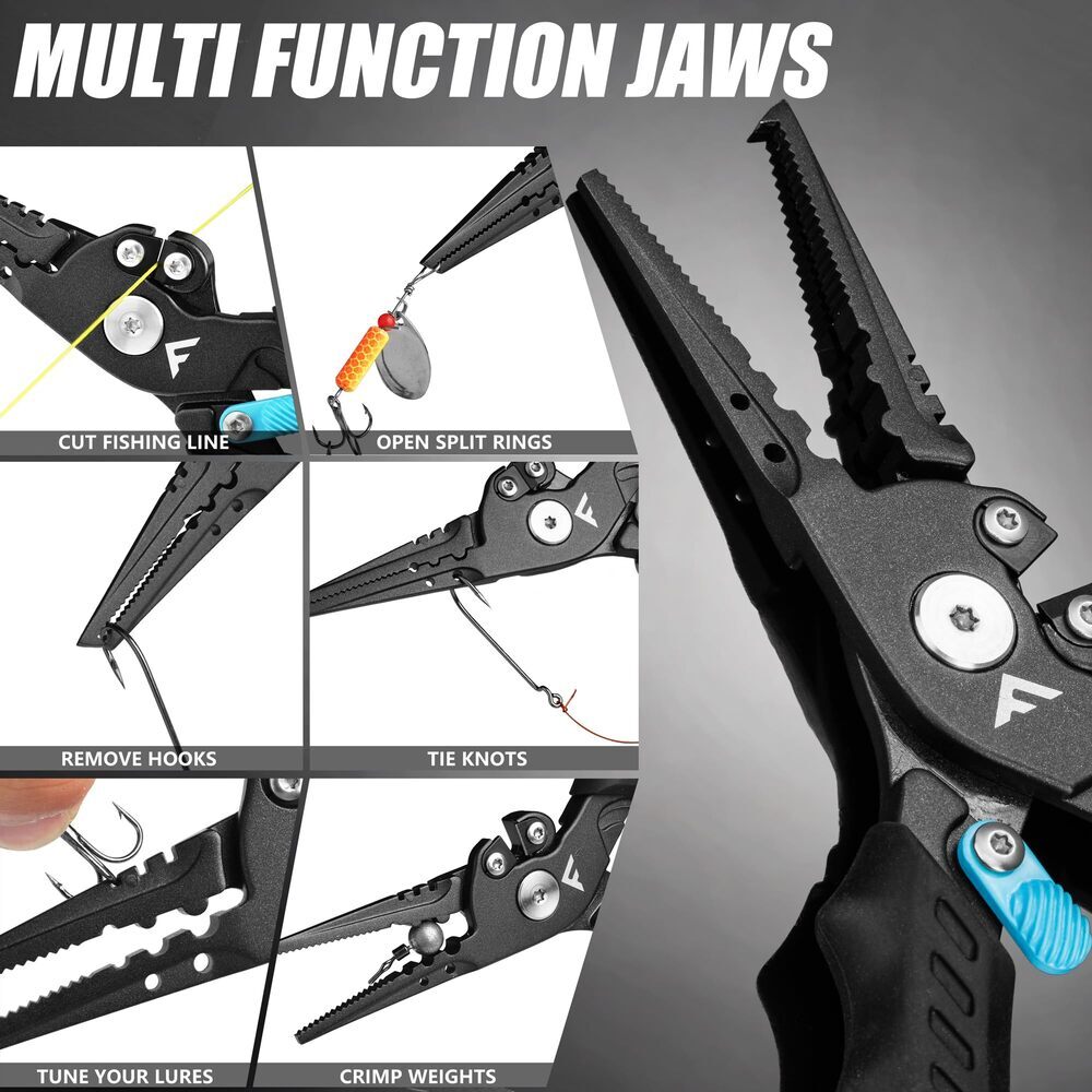 FLISSA 7.5" Fishing Plier Safety Lock Stainless Steel Hook Remover Braid Cutters