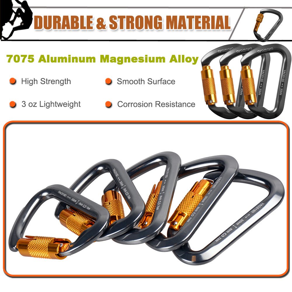 30KN Heavy Duty Auto Locking Climbing Carabiner Aluminum D Ring Clips Twist Lock