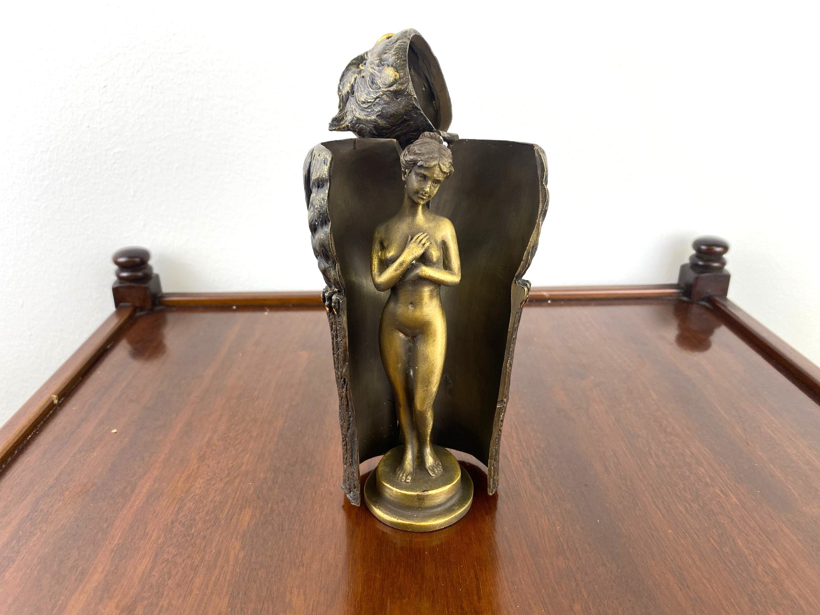 Bronze Sculpture Owl Reveals a Female Nude After Franz Bergman