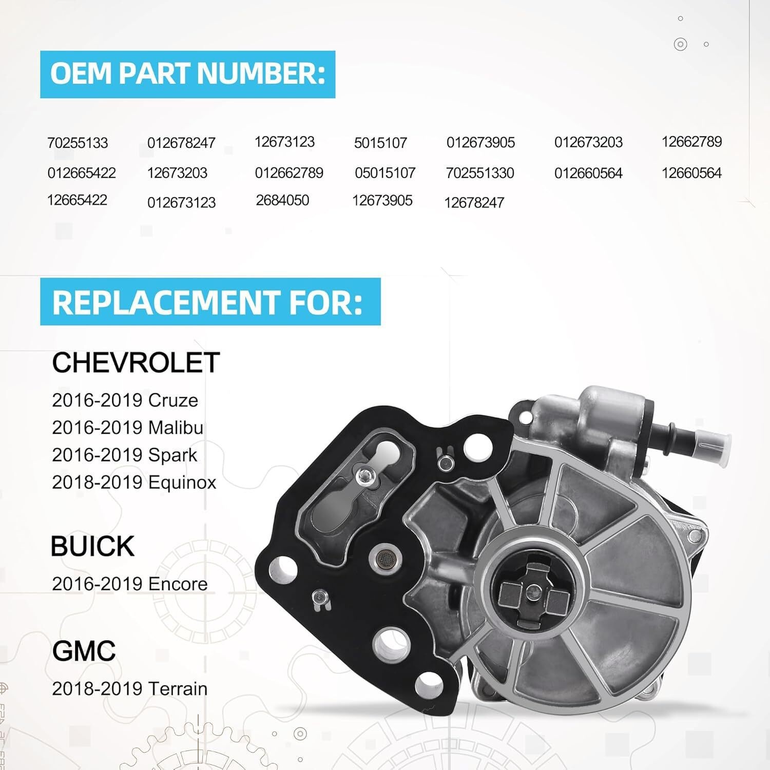 Vacuum Pump 12704586 for 2016-2022 Chevrolet Malibu Trax Spark Cruze 1.4L 1.5L