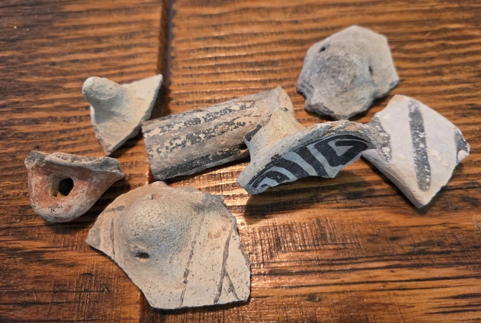 Prehistoric Anasazi Black On White Pottery Partial Ladle Dipper Handle Arizona