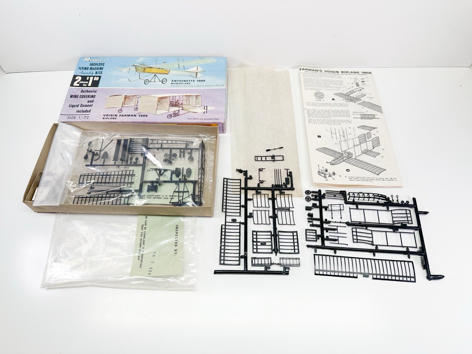 Renwal 1908 Antoinette Monoplane & Voisin Farman 1/72 Scale Plastic Model Kit