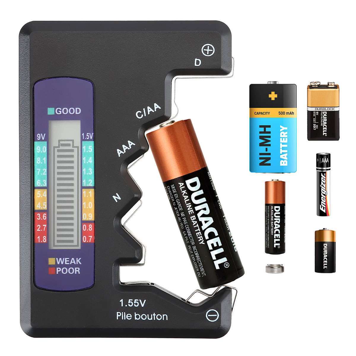 For AA AAA C D 9V 1.55V Cell Coin Battery Battery Volt Tester Checker Universal