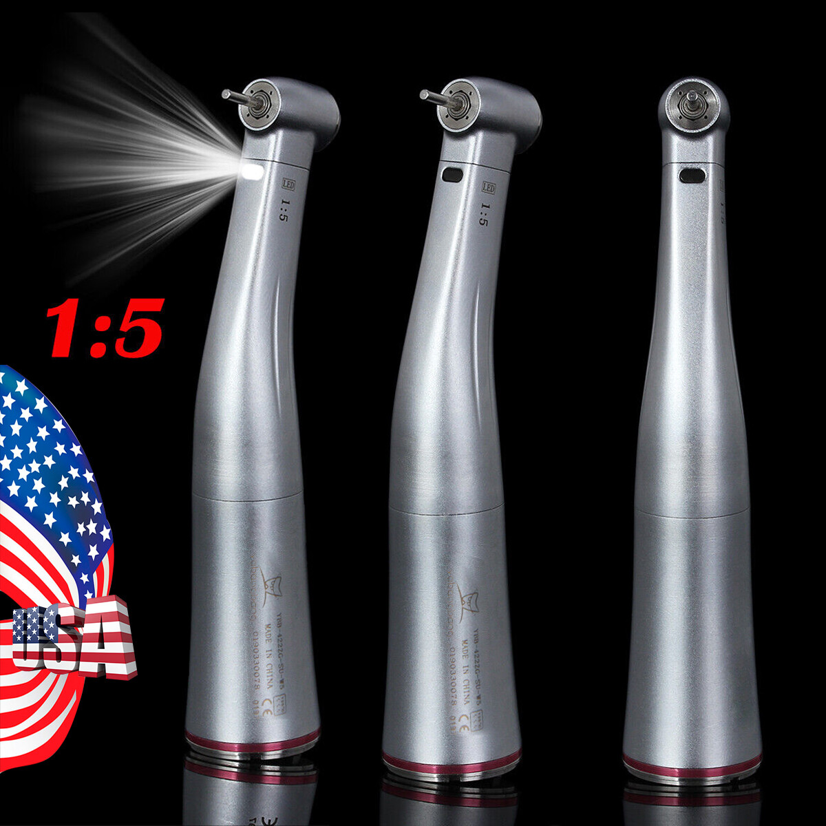 Dental 1:5 Increasing Contra Angle LED Optic Handpiece Fit NSK Electric Motor