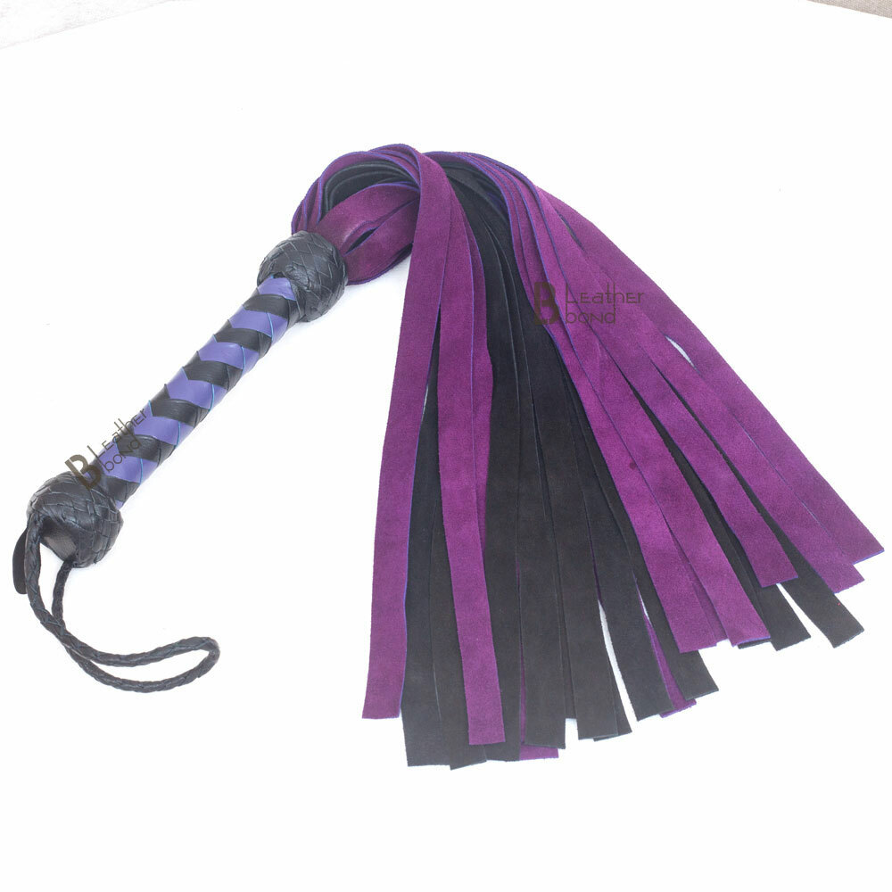 Real Genuine Cow Hide Suede Leather Flogger 25 Falls Purple & Black Heavy Duty