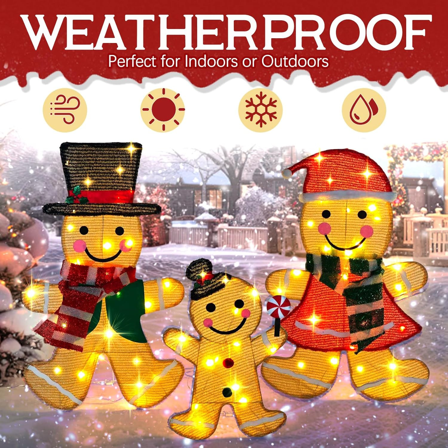 Light up Gingerbread Man Christmas Decorations Outdoor, 53 Leds Set of 3 Lawn Or