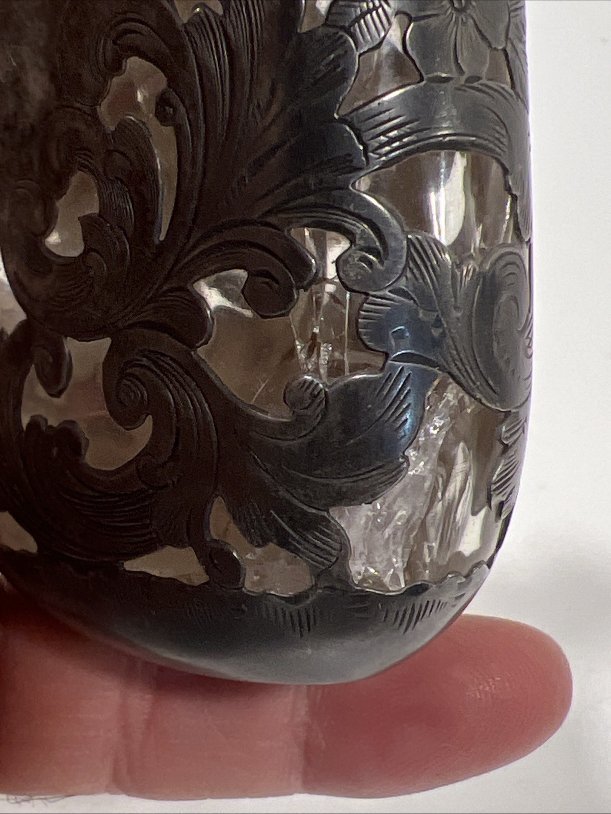 Antique Gorham .925 Sterling Silver Over Glass Overlay Flask Unmolested