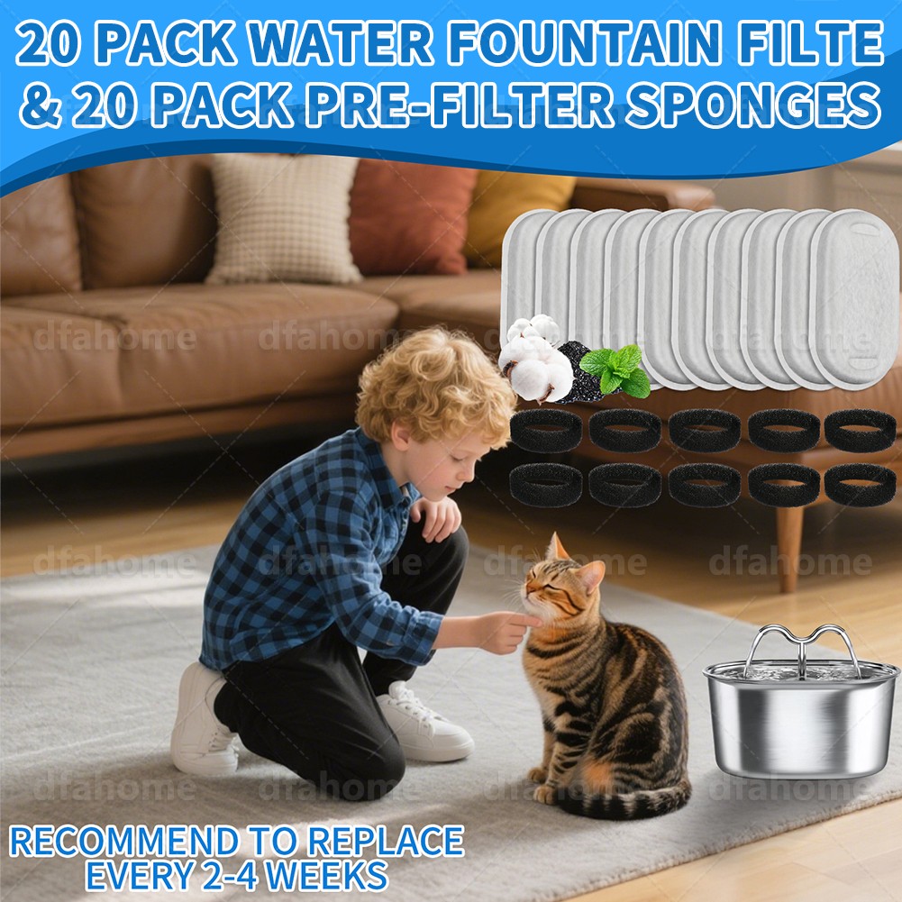 40pcs Cat Fountain Filters Replacement for 67/108/135oz Pet Drinking Replacement