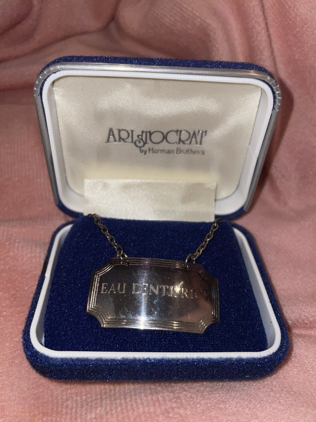 Vintage Harman Brothers Aristocrat Silver Plated Eau Dentifrice Bottle Label Box