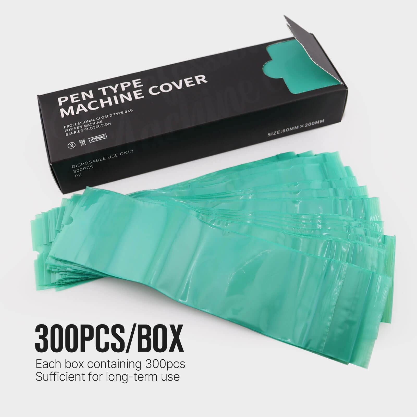 300pcs Tattoo Machine Covers Sealable Type - 2.4×8 Jungle green (2.4×8 inch)