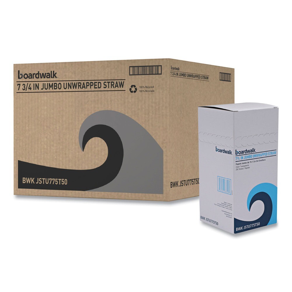 Boardwalk JSTU775T50 7.75" Unwrapped Plastic Jumbo Straws (250/Pk, 50 Pk/Ct) New