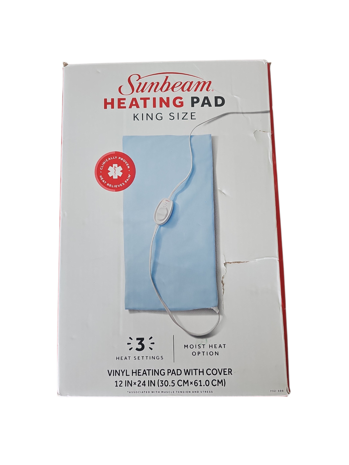 Sunbeam King Size Heating Pad, Moist Heat Option, 3 Heat Settings 12 x 24