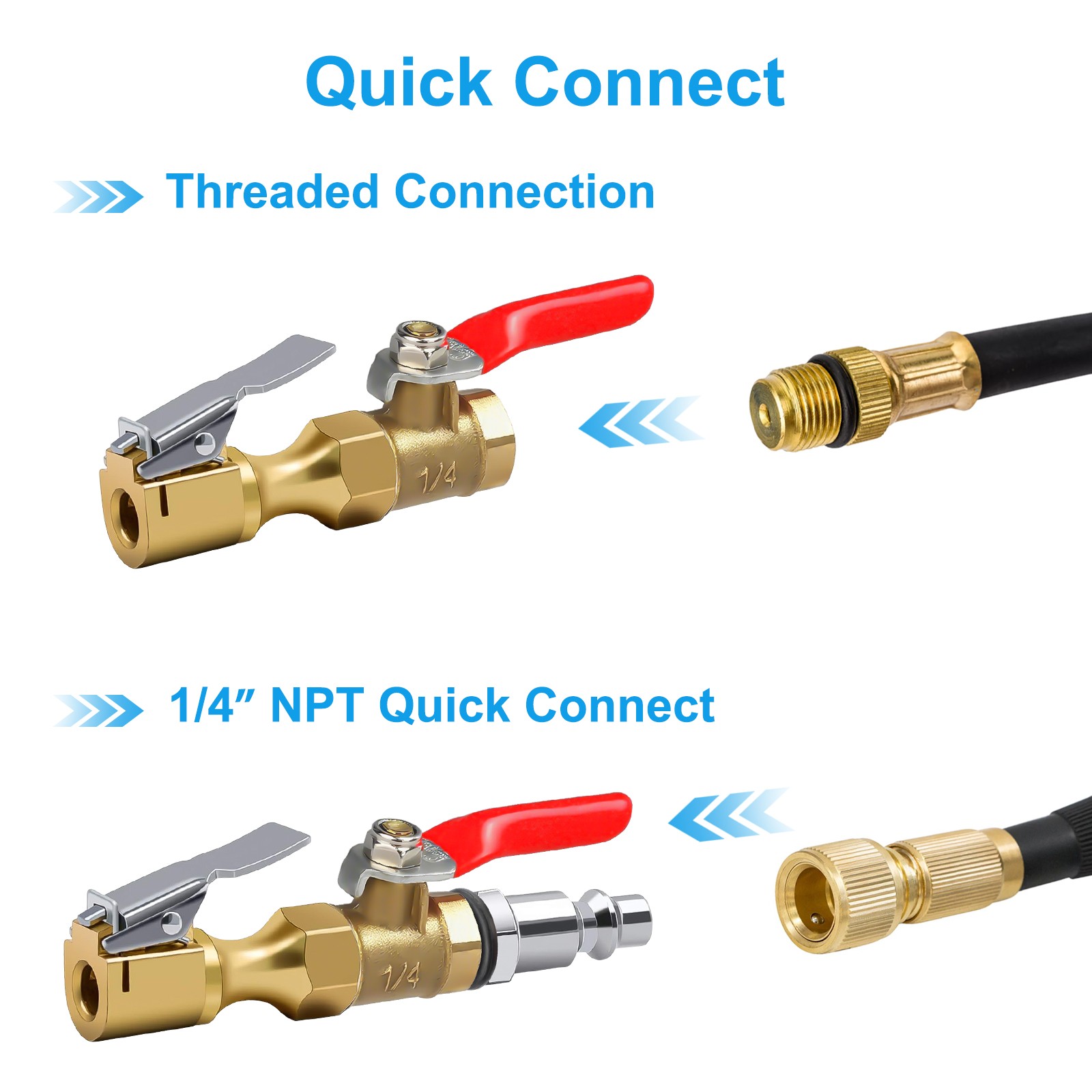 Portable Air Chuck Tire Inflator Nozzle Brass Lock-On Clip Switch 1/4" NPT Quick