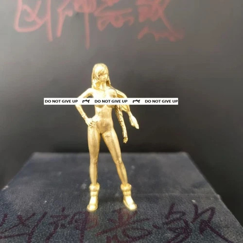 Yellow Solid Bronze Short Dress Nude Seductive Body Art Long Hair Girl Statue 1