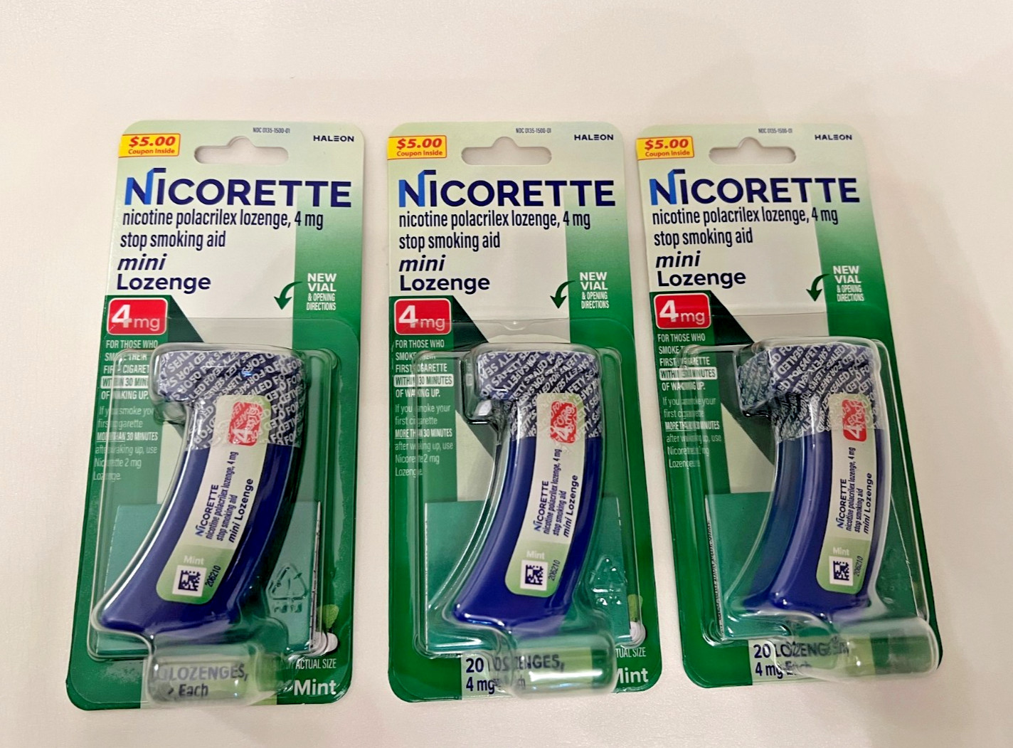 Lot of 3 - Nicorette 4mg Mini Mint Lozenges 20ct Stop Smoking Aid [EXP 09/2026]
