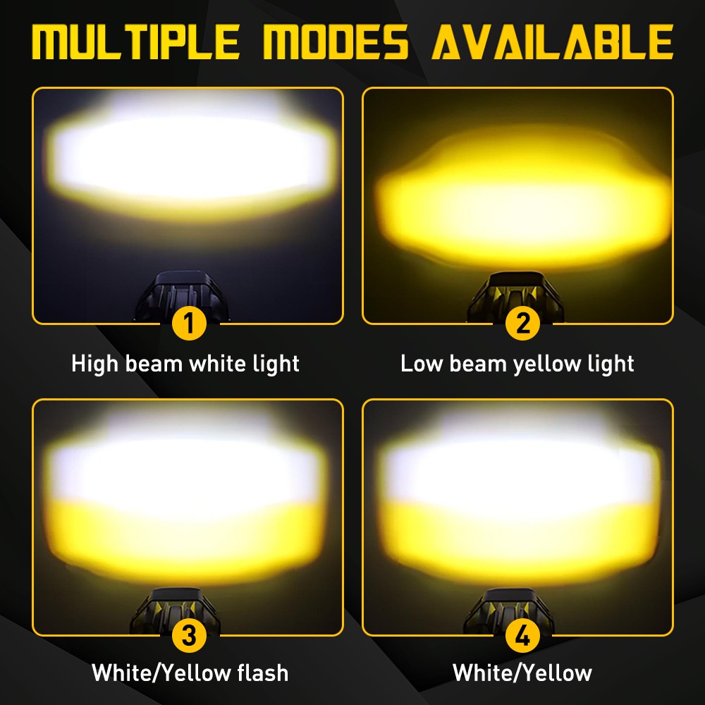 2x LED Motorcycle Spot Lights Headlight Driving Fog Auxiliary Lamp Yellow White