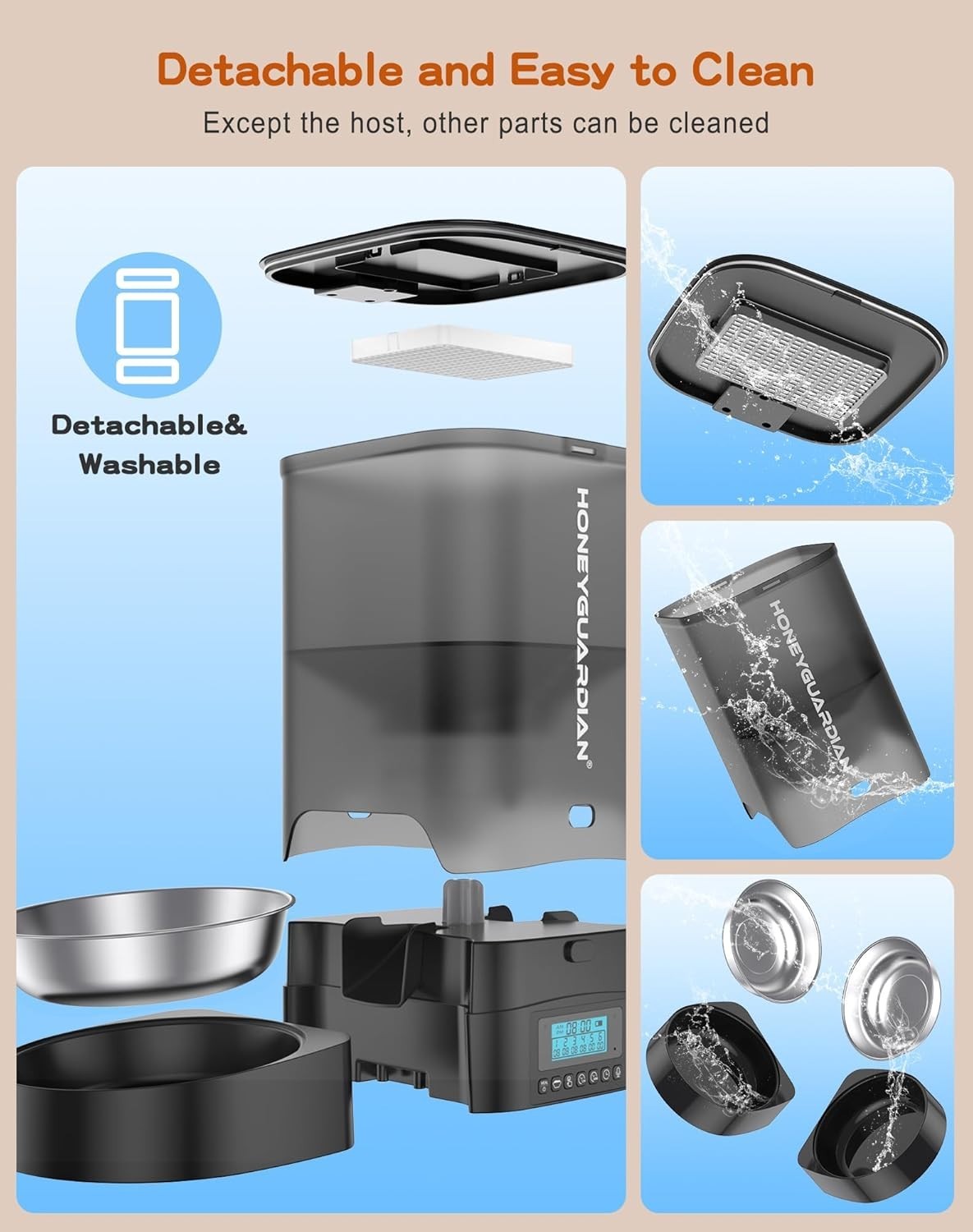 HoneyGuaridan 5L Automatic Cat Feeder for Two Cats, Food Dispenser