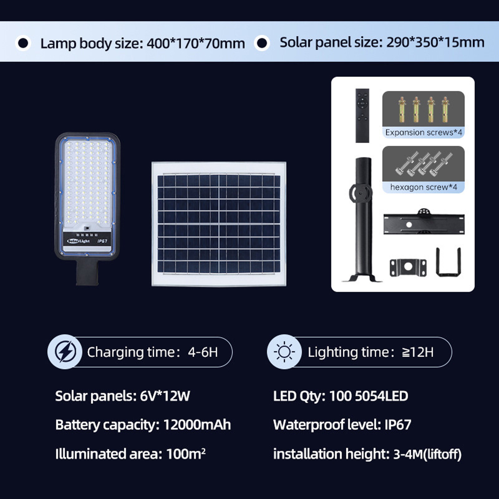 Commercial Solar Street Lights Outdoor Dusk-to-Dawn Solar High Bright Aluminum