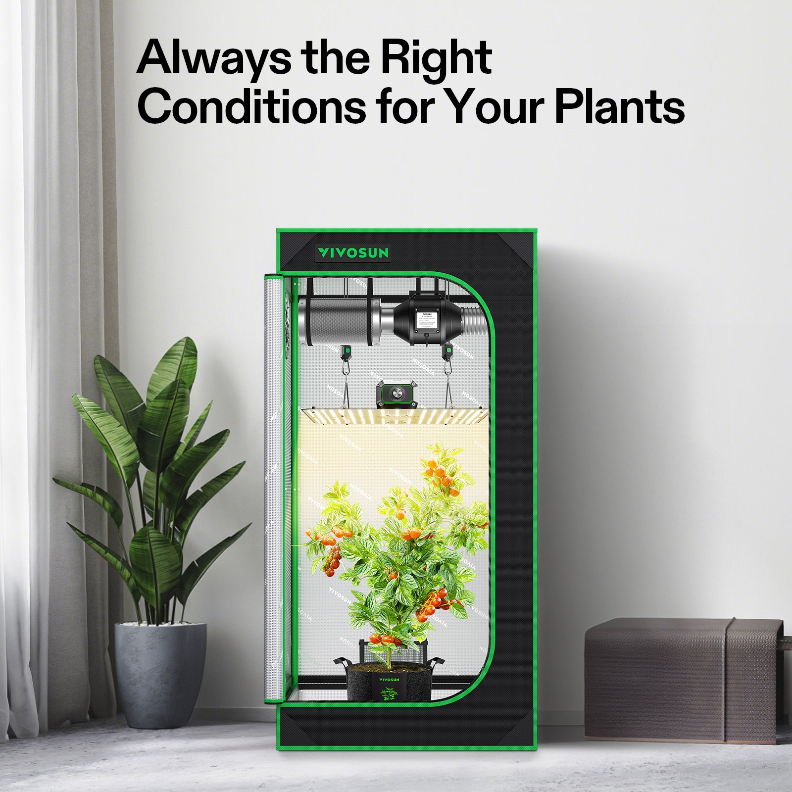 VIVOSUN 2X2ft Starter Wifi Grow Tent Kit 100W LED 4" Ventilation Kit A22 GrowHub