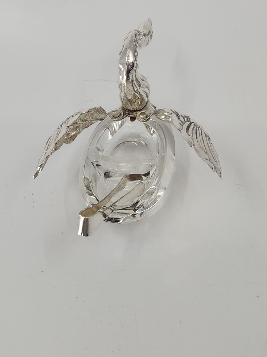 Vintage ALBO 835 Silver Crystal Swan Salt Pepper Cellars Albert Bodemer STAMPED