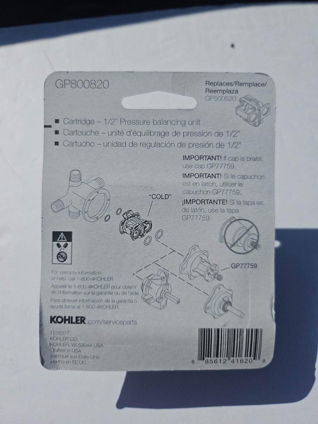 Kohler -GP800820 Plastic Pressure Balancing Unit-Cartridge - Black-New Sealed