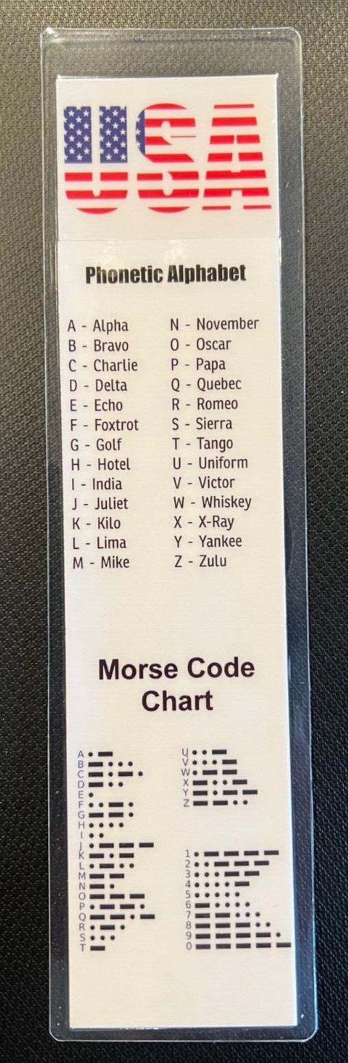 Patriotic Morse Code Chart & Phonetic Alphabet Bookmark  *Military/International