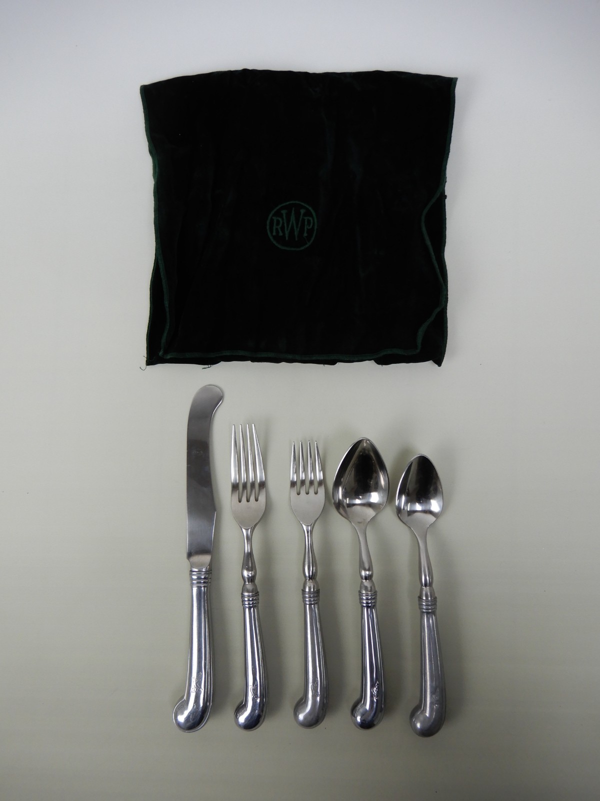 Wilton RWP Armetale Pewter 5 Piece Flatware Pistol Grip Duck/Bird Handle