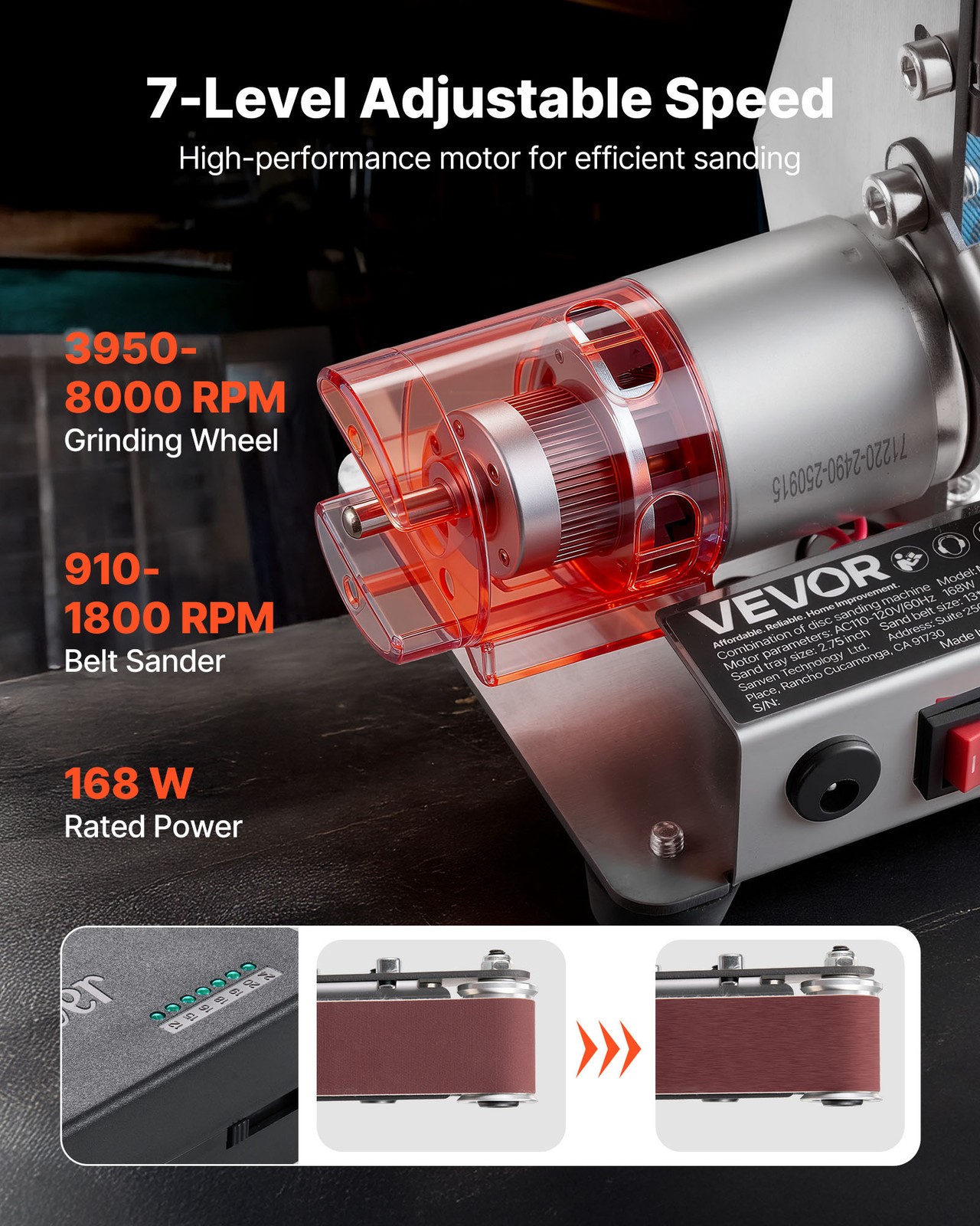 VEVOR 3-in-1 Mini Belt Sander Grinder Polisher Combo with 7 Speeds Adjustment