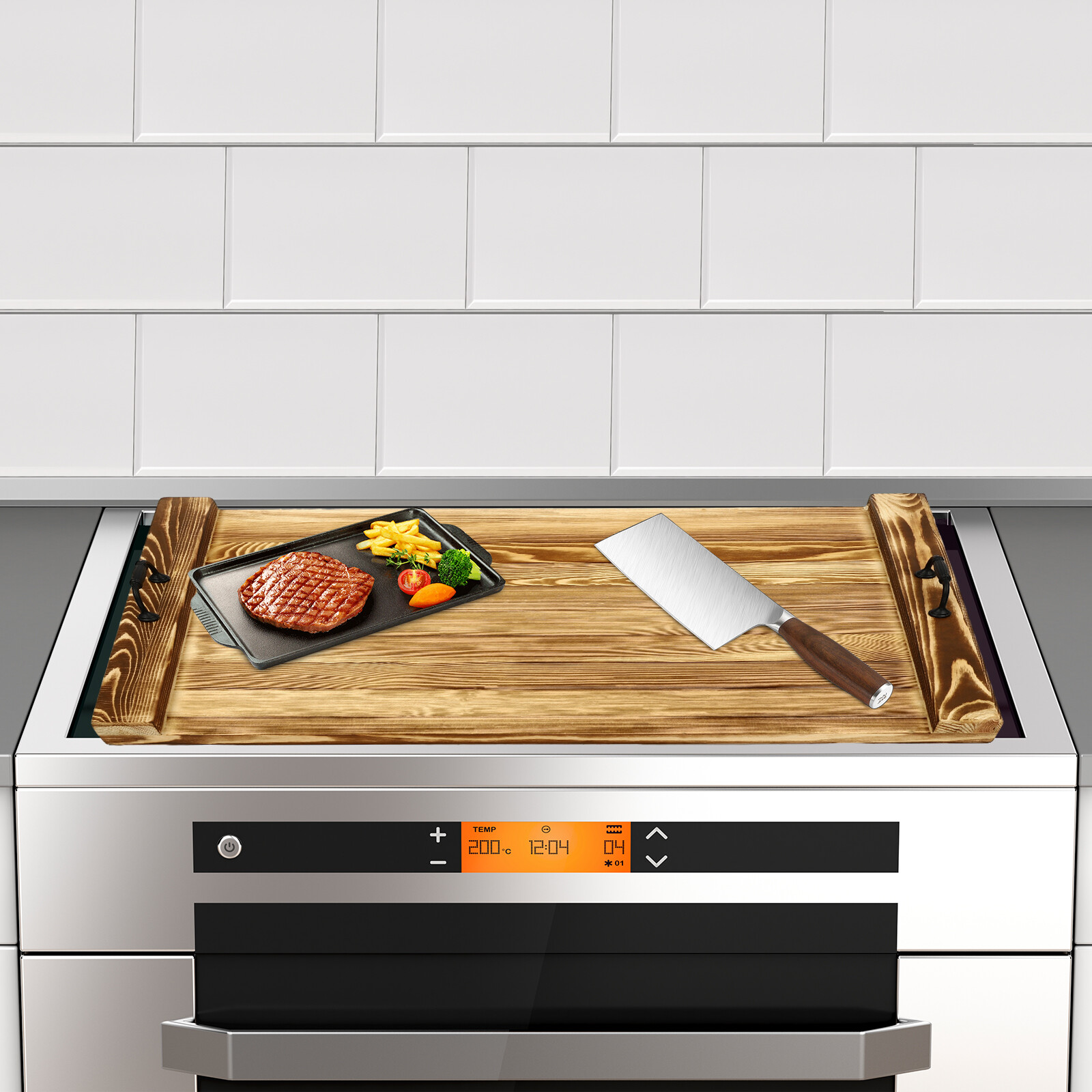 Noodle Board Stove Cover-Wood Top Covers for Electric and Gas Stove-Wooden