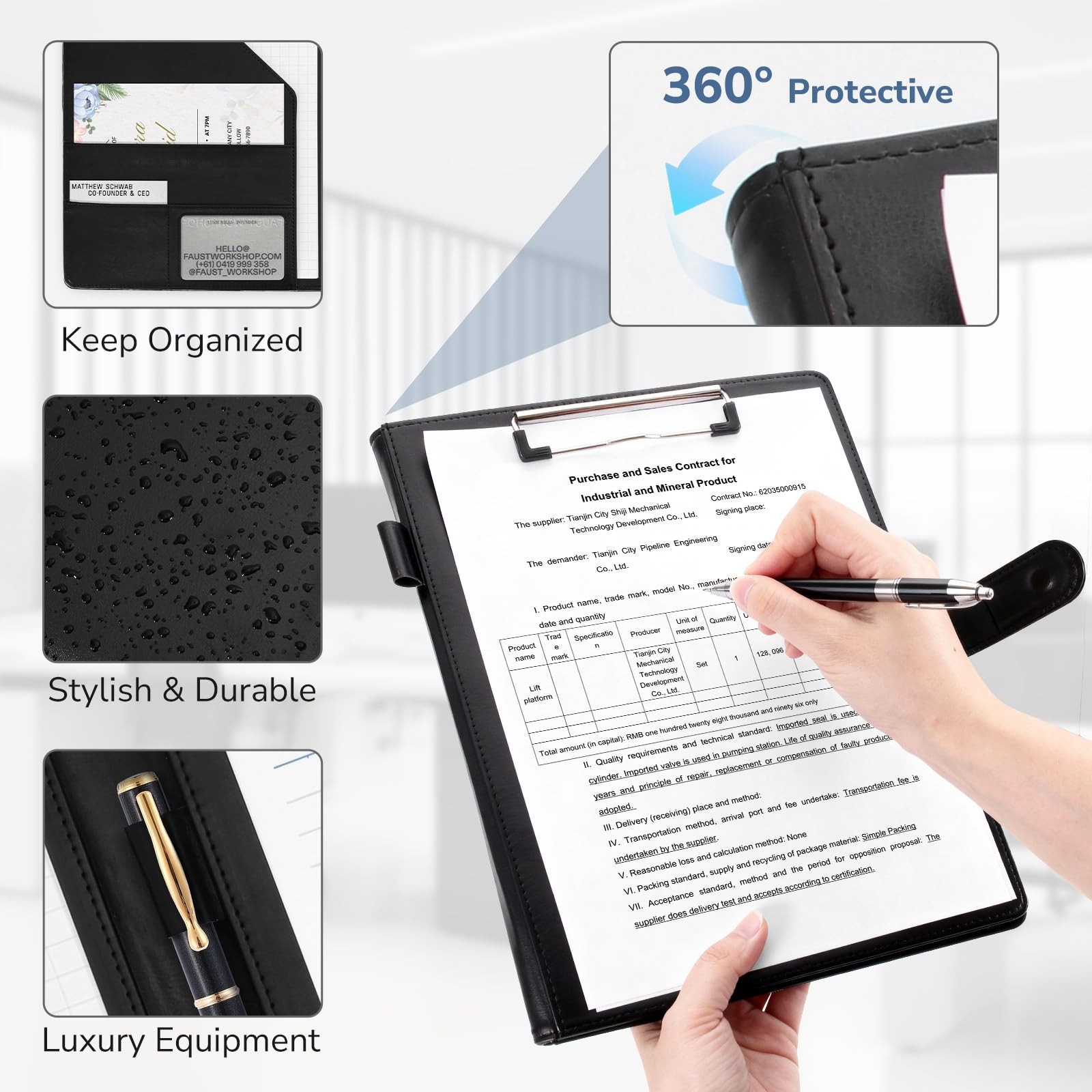 Professional Padfolio with Clipboard, Faux Leather Portfolio Folder Binder, L...