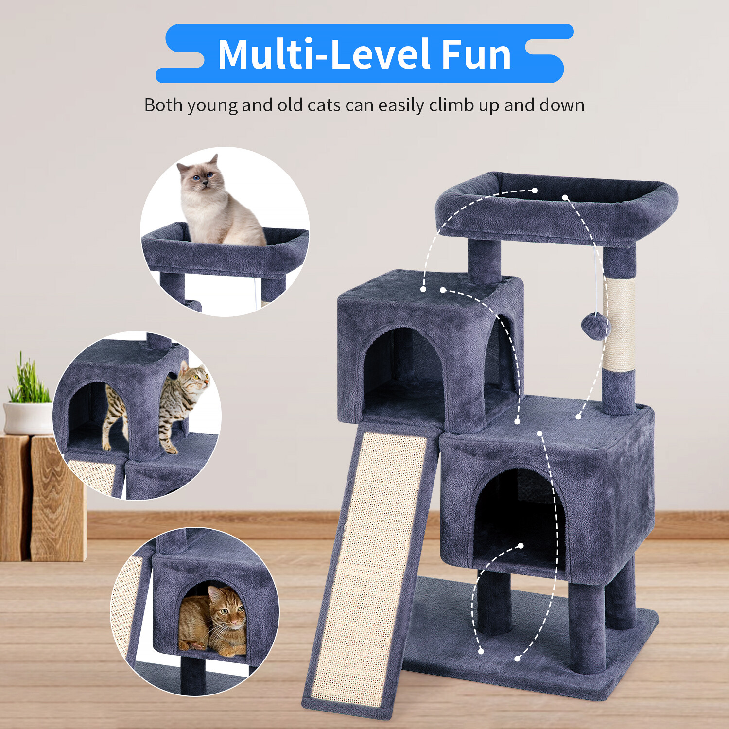 BestPet 36 inches Cat Tree for Indoor Cats Cat Tower with Scratching Posts Multi