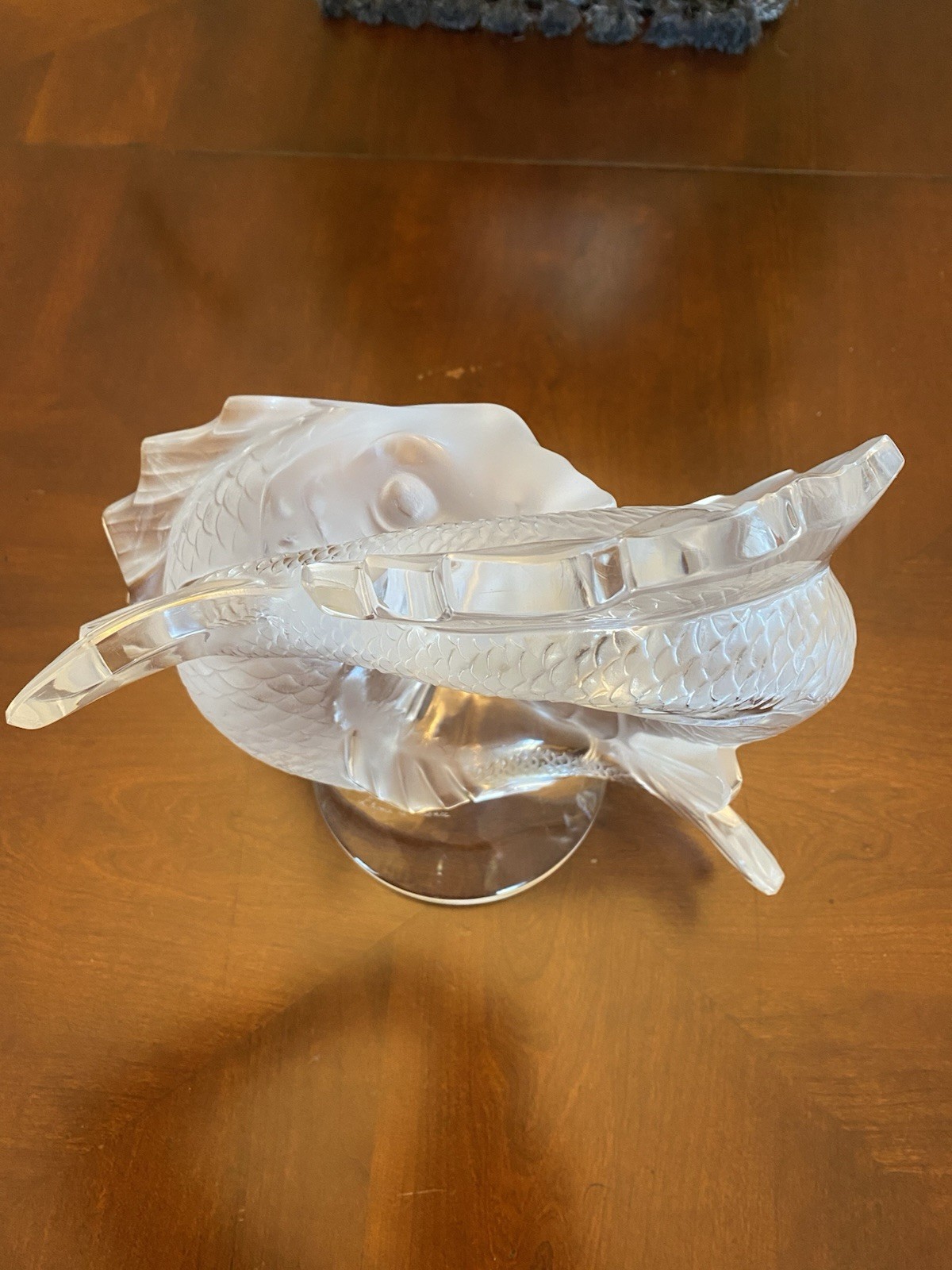 Lalique Crystal Large 11” Double Fish Deux Poisson Sculpture signed excellent